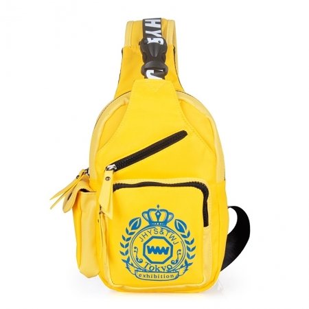 Lightweight Yellow Nylon Anti Theft Crossbody Shoulder Chest Bag Unusual Medallion Crown Monogrammed Print Casual Travel Sling Backpack