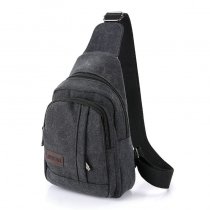 Vintage Solid Black Canvas Masculine Men Crossbody Shoulder Chest Bag Durable Sewing Pattern Casual Travel Hiking Sling Backpack