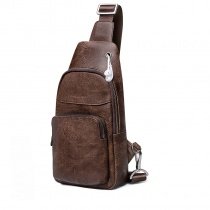 Vintage Chocolate Brown Men Small Crossbody Shoulder Chest Bag Distressed Waxed Genuine Cowhide Leather Sling Travel Hiking Backpack