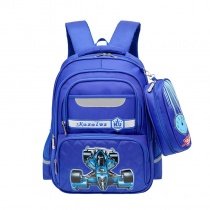 Sapphire Blue and Turquoise Polyester Boys Pupil School Book Bag Unique Cool Racing Car Kids Quilted Campus Backpack