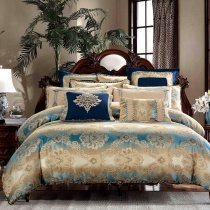 Gold and Blue Gothic Pattern Luxury Royal Style Full, Queen Size Bedding Sets