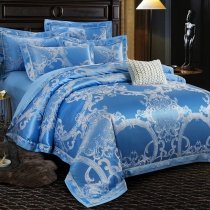 Ice Blue and Silver Rococo Pattern Fancy Bohemian Style Full, Queen Size Bedding Sets
