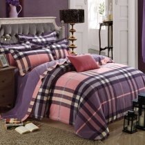 Pink Black and Gray Madras Plaid Vintage Look Full, Queen Size Bedding Sets