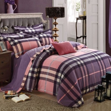 Pink Black and Gray Madras Plaid Vintage Look Full, Queen Size Bedding Sets