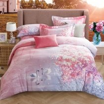 Cute Swan Pastel Ombre Style Romantic Wedding Full, Queen Size Bedding Sets