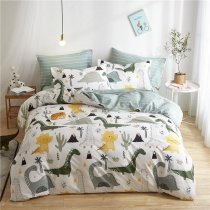 Gray Yellow and White Dinosaur Cute Style Twin, Full, Queen Size Bedding Sets