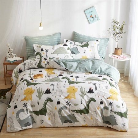 Gray Yellow and White Dinosaur Cute Style Twin, Full, Queen Size Bedding Sets