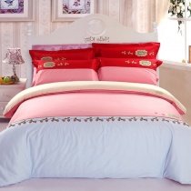 Coral Pink and Gray Color Block Contemporary Full, Queen Size Bedding Sets