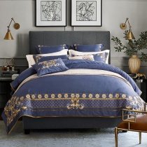 Blue and Gold Medieval Indian Pattern Luxury Full, Queen Size Bedding Sets