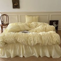 Solid Mustard Yellow Pleated Sophisticated Frilly Noble Excellence Girly Twin, Full, Queen Size Bedding Sets