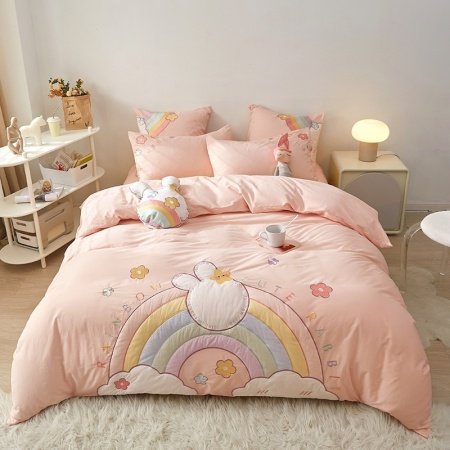 Pastel Pink Colorful Rainbow Elegant Girls Trendy Twin, Full, Queen Size Bedding Sets
