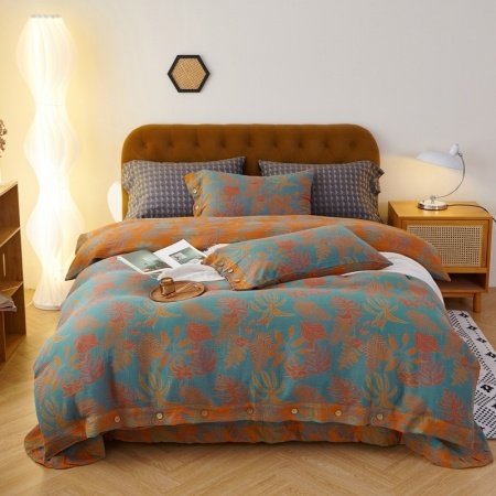 Turquoise and Brown Vintage Rustic Shabby Chic Leaf Print Full, Queen Size Bedding Sets