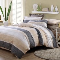 Charcoal Gray Cream and White Rugby Stripe Shabby Chic 100% Cotton Full, Queen Size Boys Bedroom Bedding Sets