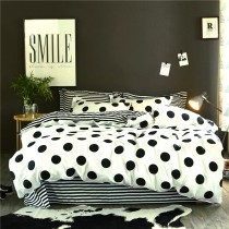 Black and White Polka Dot and Stripe Print Modern Chic Traditional Reversible 100% Organic Cotton Full, Queen Size Bedding Sets