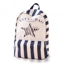 Durable Navy Blue Beige Canvas Casual Hiking Travel Laptop Backpack High Fashion Rugby Stripe and Star Senior Preppy School Book Bag