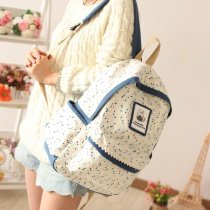 Durable Beige Canvas with Blue Trim Senior Preppy School Book Bag Fashion Hawaiian Leaf Sewing Pattern Lace 14 Inch Laptop Backpack