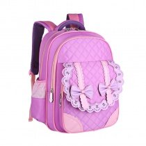 Lavender Pink Nylon with Leather Lace Bow Quilted School Backpack Personalized Sewing Pattern Girls Preppy Campus Book Bag