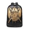 Unique Black Patent Embossed Metallic Gold Pirate Skull Men Travel Backpack Punk Rock and Roll Style Spike Rivet Studded School Book Bag