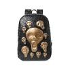Black Leather Metallic Gold Skull Embossed Crocodile Boys School Book Bag Punk Rock and Roll Style Unique Rivet Studded Travel Backpack