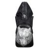 Punk Style Black Leather Metallic Silver Wolf Head Men Large Travel Backpack Personalized Embossed Skull Studded School Campus Book Bag