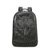 Punk Rock and Roll Black Patent Leather Men Large Travel Backpack Embossed Wolf Head Spikes Rivet Studded School Campus Book Bag