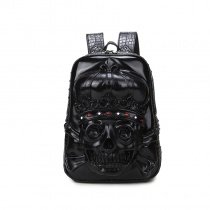 Personalized Black Leather Engraved Skull Cool Men Travel Backpack Vintage Punk Rock and Roll Rivet Studded School Campus Book Bag