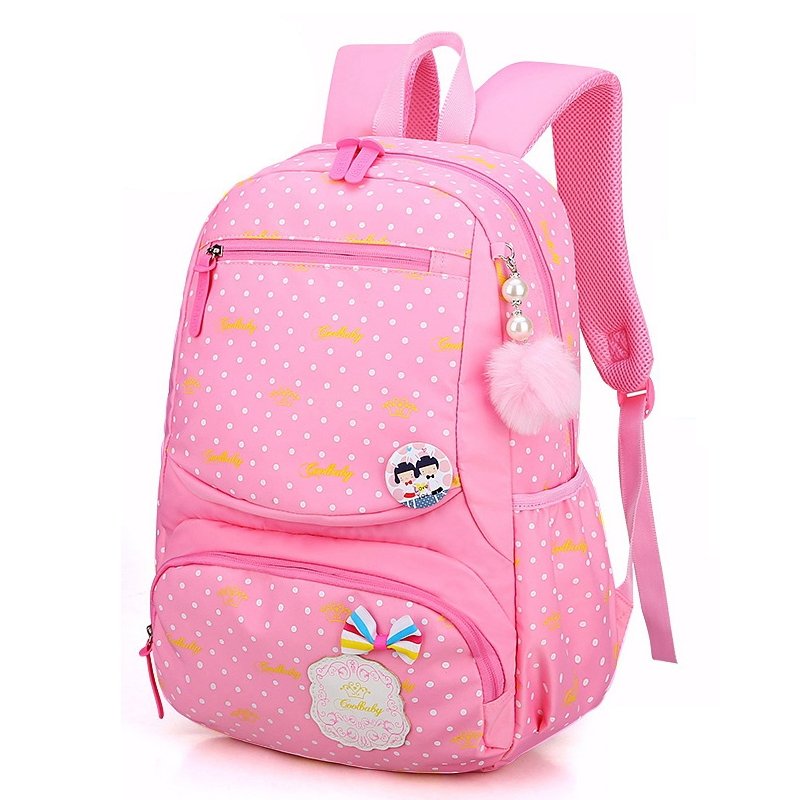 Pink White Gold Polyester Cute Bow Elegant Girly Girls School Backpack ...