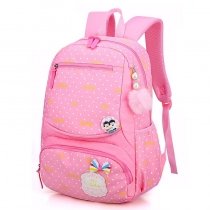 Pink White Gold Polyester Cute Bow Elegant Girly Girls School Backpack Fashion Monogrammed Polka Dot Print Pupil Campus Book Bag