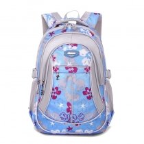 Lightweight Sky Blue Red and Silver Gray Polyester Girls School Backpack High Fashion Flower Print Zipper Preppy Campus Book Bag