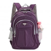 Lightweight Dark Purple and White Waterproof Nylon Women Travel Backpack Stylish Polka Dot Print Zipper Preppy School Campus Book Bag