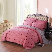 Modern Chic Black Pink and Silver Gray Polka Dot Print Elegant Cute Girly Teen Girls Full, Queen Size Bedding Sets