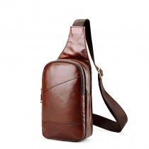 Vintage Burnt Brown Men Crossbody Shoulder Chest Bag Durable Distressed Waxed Genuine Cowhide Leather Travel Hiking Cycling Sling Backpack
