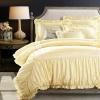 Sophisticated Elegant White and Bright Yellow Vintage Victorian Lace Ruffle Luxurious Feminine Full, Queen Size Bedding Sets