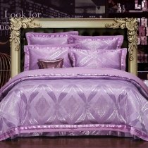 Modern Chic Royal Purple Quatrefoil Pattern Luxury Sequin Unique Abstract Design Jacquard Satin Full, Queen Size Bedding Sets