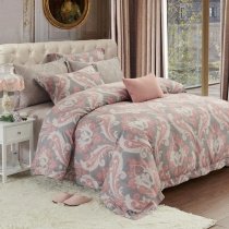 Pink Gray and White Rococo Pattern Victorian Style Shabby Chic 100% Egyptian Cotton Full, Queen Size Bedding Sets