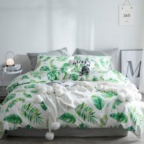 Hipster Green and White Fern Leaf Print Modern Chic Tropical Hawaiian Country Chic Twin, Full, Queen Size Bedding Sets
