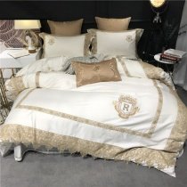 Luxury Glam Gold and White Lace Design Victorian Style Full, Queen Size Bedding Sets