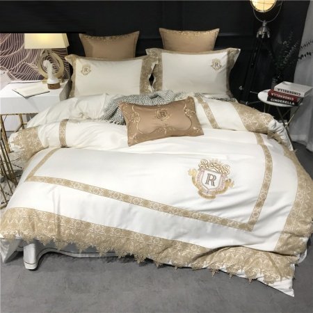Luxury Glam Gold and White Lace Design Victorian Style Full, Queen Size Bedding Sets