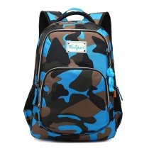 Sky Blue Black and Taupe Brown Oxford Boys Pupil School Book Bag Military Camouflage Print Preppy Campus Backpack