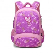Purple Pink and Khaki Polyester Girly Girls Pupil School Book Bag Polka Dot Bow Heart Print Preppy Campus Backpack
