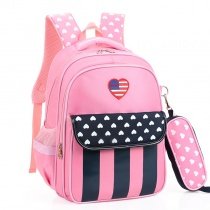 Black White and Pink Nylon Girls Pupil School Book Bag American Flag Stripes and Stars Print Kids Campus Backpack