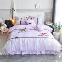 Luxury Lavender Embroidered Monogrammed and Heart Shabby Chic Ruffle Lace Bow Girls Princess Full, Queen Size Bedding Sets