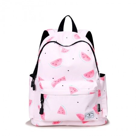 Pastel Polyester Junior Preppy Middle School Campus Book Bag Pale Pink Red Watermelon Print Anti Theft Girls Travel Backpack
