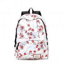 Vintage Polyester Junior Middle School Campus Book Bag Red White Gray Plum Blossom Print Girls Travel Backpack