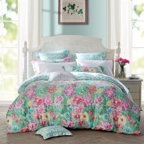 Tropical Colorful Blossom Print Rustic Chic Full, Queen Size Bedding Sets