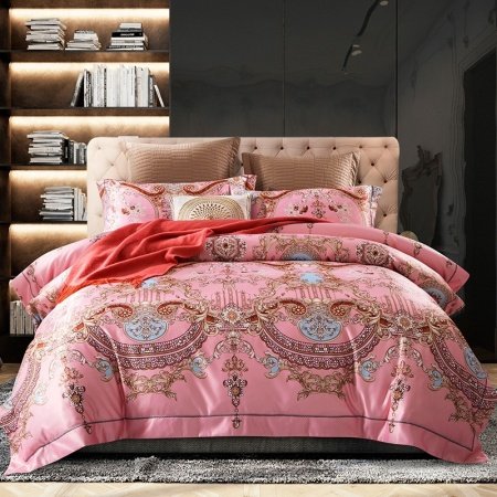 Pink and Gold Royal Bohemian Style Fancy Glam Full, Queen Size Bedding Sets