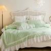 Mint Green and Beige Ruffle Sophisticated Elegant Feminine Cute Girls Style Twin, Full, Queen Size Bedding Sets