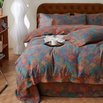 Purple Rust Orange and Turquoise Patchwork Retro Moroccan Gypsy Themed Luxury Style Full, Queen Size Bedding Sets