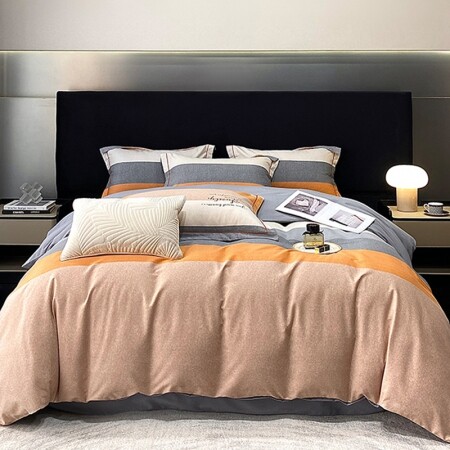 Orange and Gray Striped Trendy Soft Full, Queen Size Bedding Sets