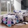 Grey Pink and Blue Lattice Plaid Print Design Full, Queen Size Modern Chic 100% Cotton Bedding Sets